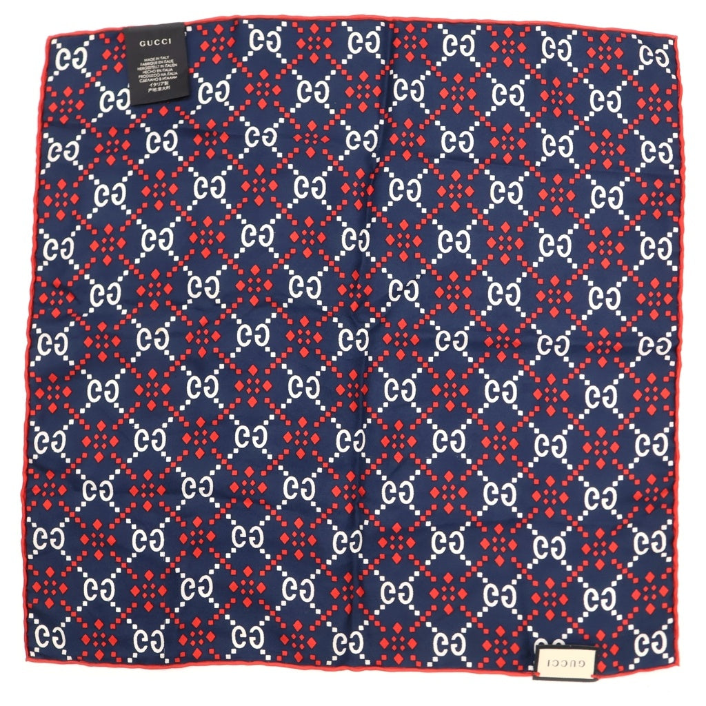 GUCCI(グッチ) GGロゴ総柄 シルク ポケットチーフ ハンカチ ネイビー