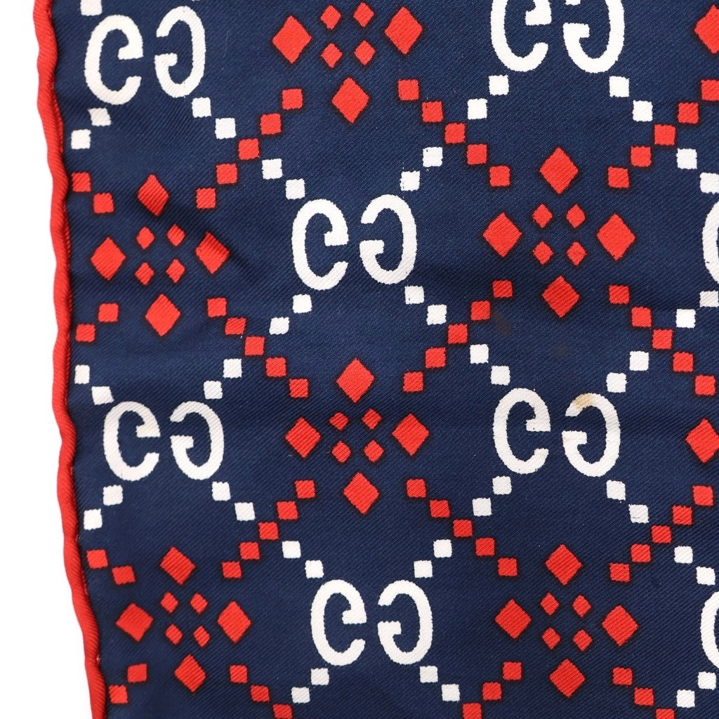 GUCCI(グッチ) GGロゴ総柄 シルク ポケットチーフ ハンカチ ネイビー