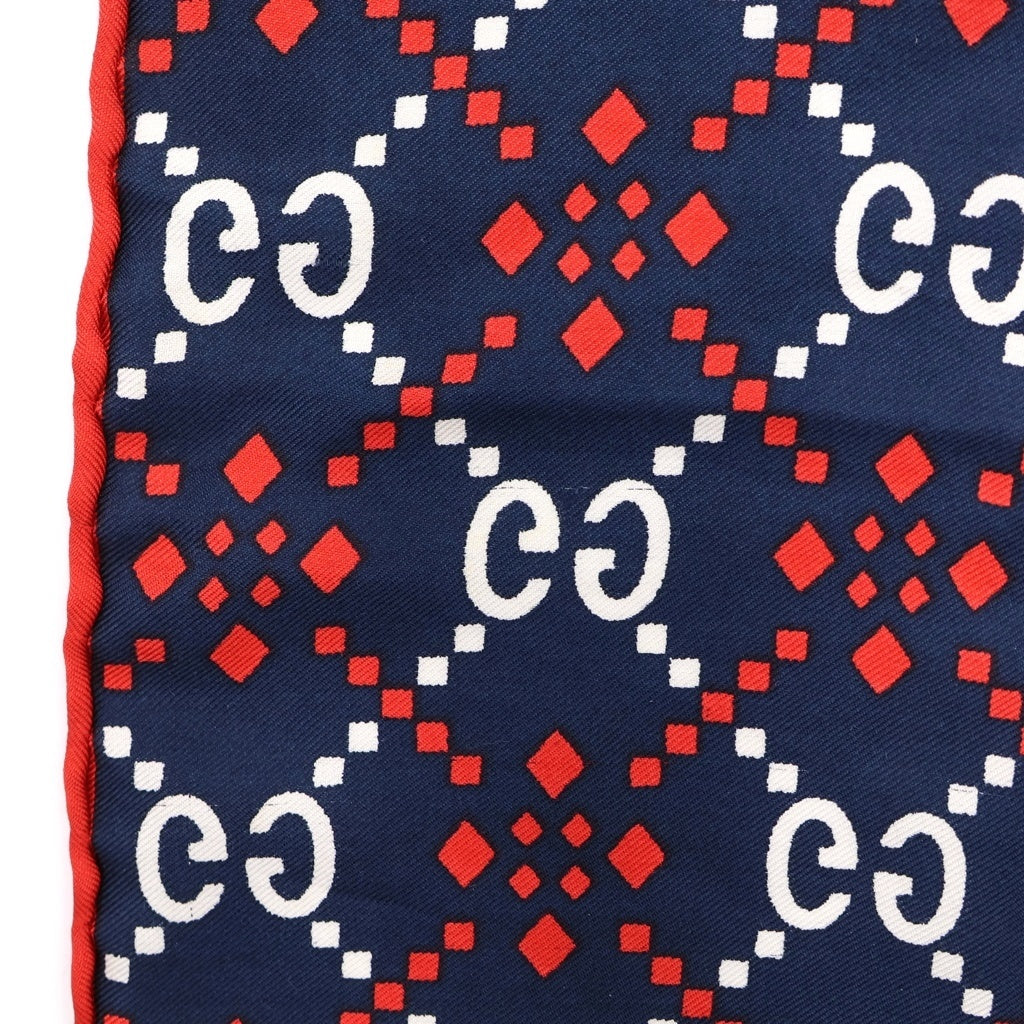 GUCCI(グッチ) GGロゴ総柄 シルク ポケットチーフ ハンカチ ネイビー