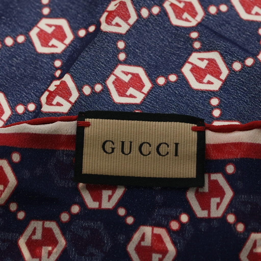 GUCCI(グッチ) GGロゴ総柄 ポケットチーフ ハンカチ ネイビー/レッド