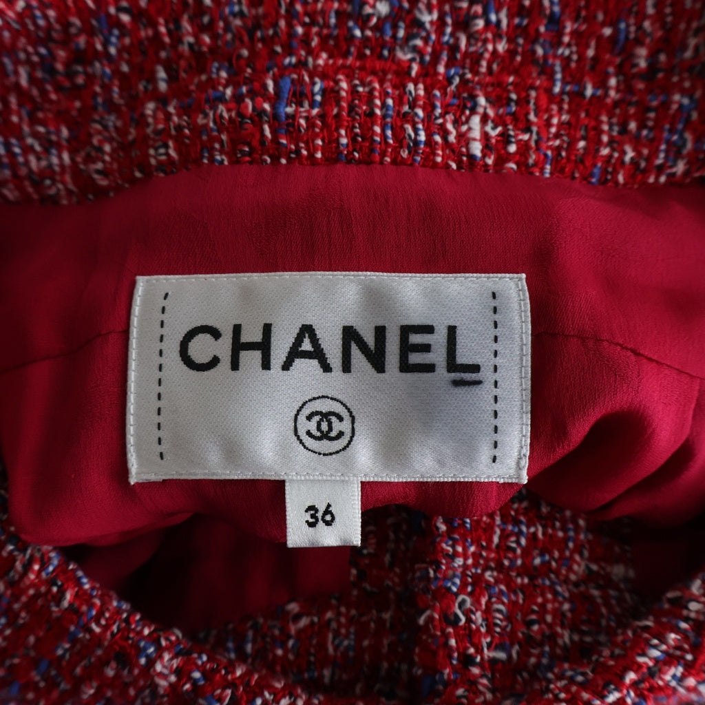 CHANEL(シャネル) ロゴフェイクパールボタン ツイード ジャケット レッド レディース P60828V46246