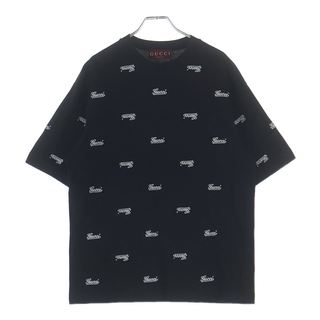 GUCCI(グッチ) 24SS Script Logo Embroidery Tee ロゴ刺繍 クルーネック半袖Tシャツ ブラック 788072 XJGJ0 レディース