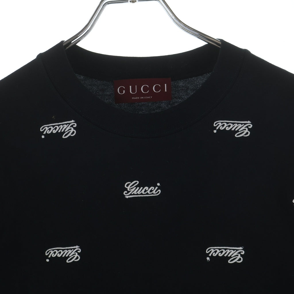 GUCCI(グッチ) 24SS Script Logo Embroidery Tee ロゴ刺繍 クルーネック半袖Tシャツ ブラック 788072 XJGJ0 レディース