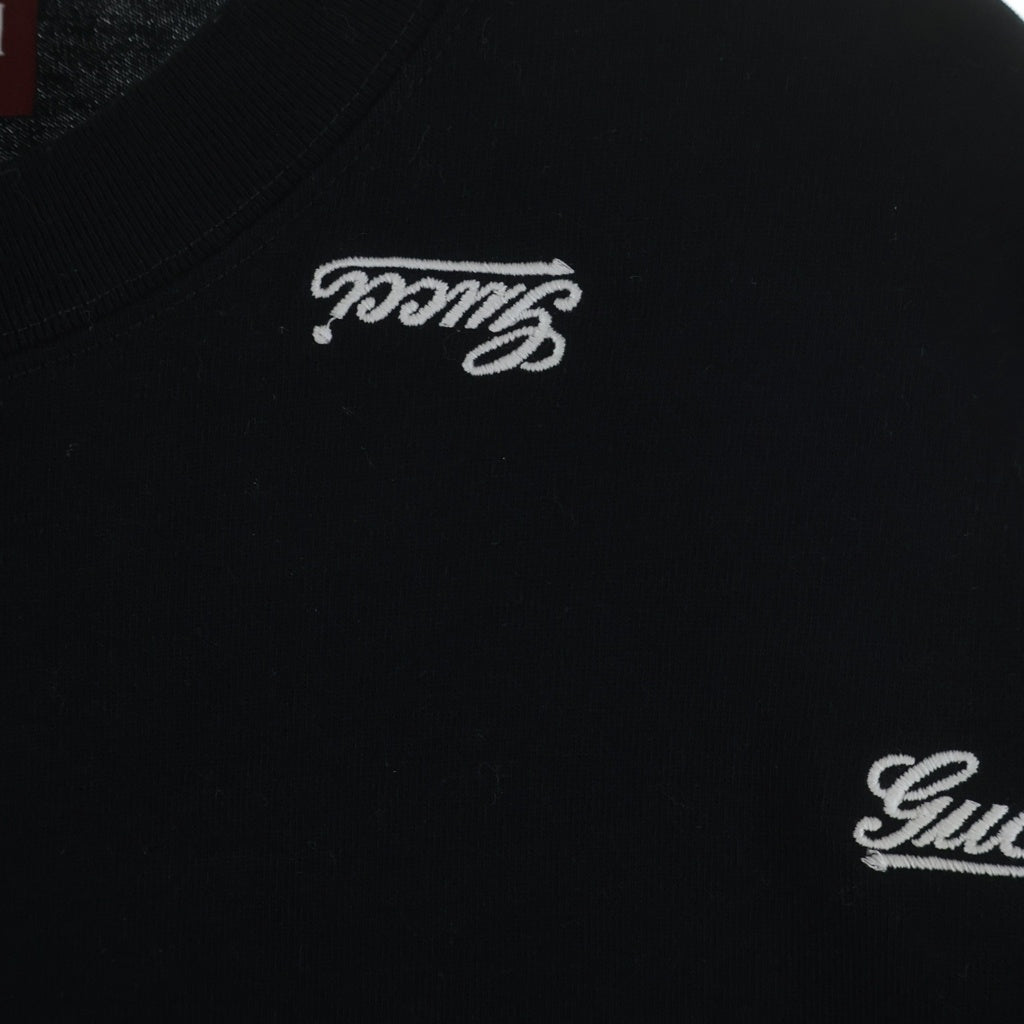 GUCCI(グッチ) 24SS Script Logo Embroidery Tee ロゴ刺繍 クルーネック半袖Tシャツ ブラック 788072 XJGJ0 レディース