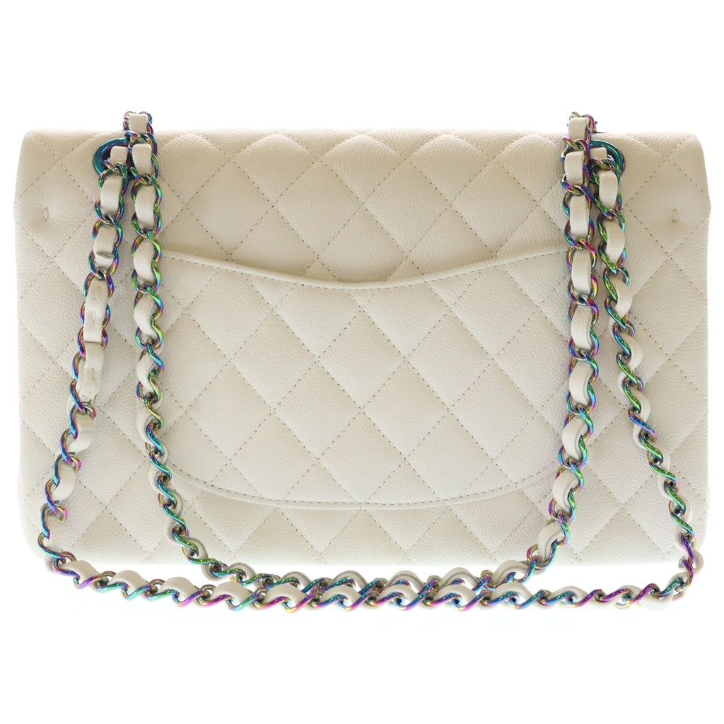 CHANEL(シャネル) マトラッセ25 キャビアスキン ダブルフラップ ダブルチェーンバッグ ホワイト レインボー金具 A01112 レディース