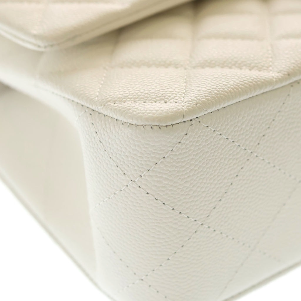 CHANEL(シャネル) マトラッセ25 キャビアスキン ダブルフラップ ダブルチェーンバッグ ホワイト レインボー金具 A01112 レディース