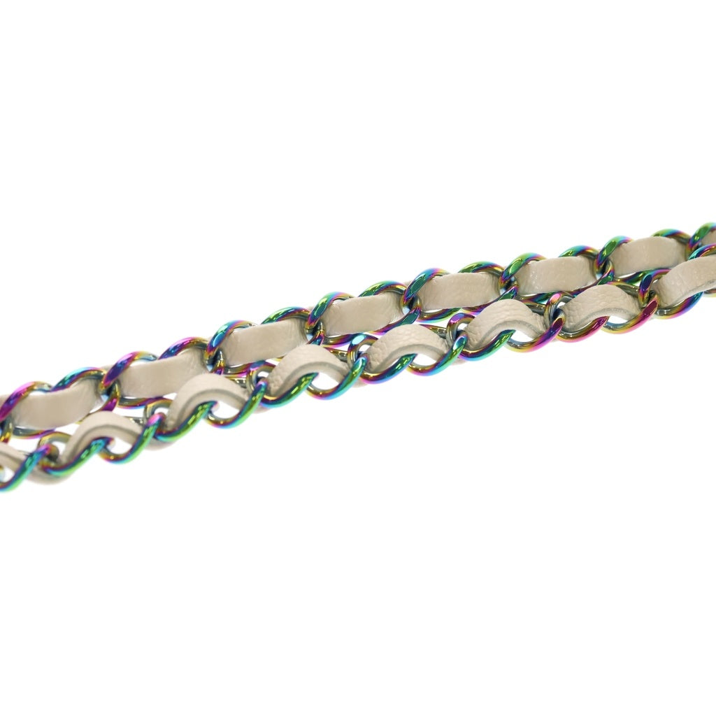 CHANEL(シャネル) マトラッセ25 キャビアスキン ダブルフラップ ダブルチェーンバッグ ホワイト レインボー金具 A01112 レディース