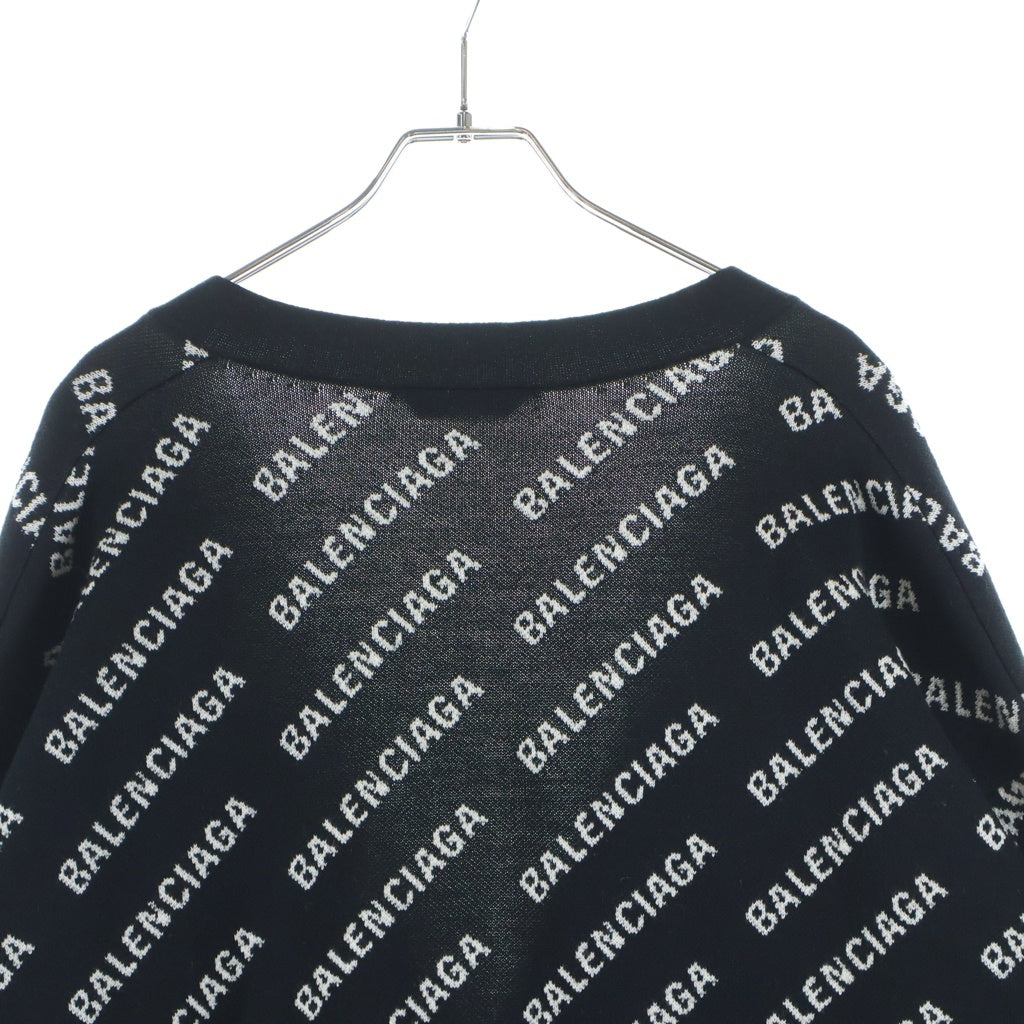 BALENCIAGA(バレンシアガ) ロゴ総柄 ニットカーディガン ブラック RI58 7I9649 TI660