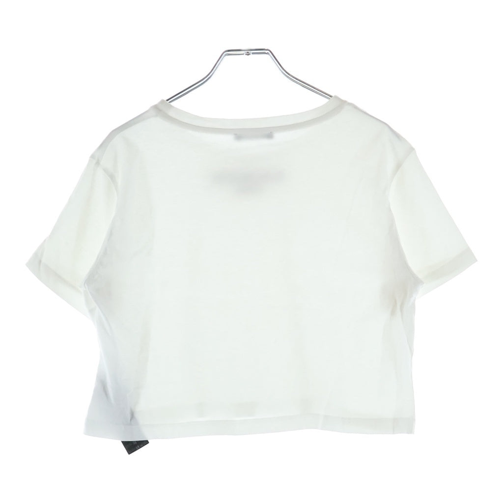 BALMAIN(バルマン) フロントロゴ刺繍 クロップド丈 クルーネック 半袖Tシャツ ホワイトレディース BKUXV 001