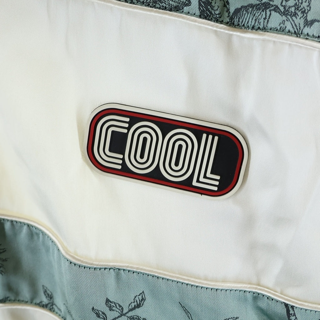 COOL T.M(クールティーエム) ラバーロゴワッペン付き シルク ジップアップジャケット ホワイト/グリーン 1PT2009A21102