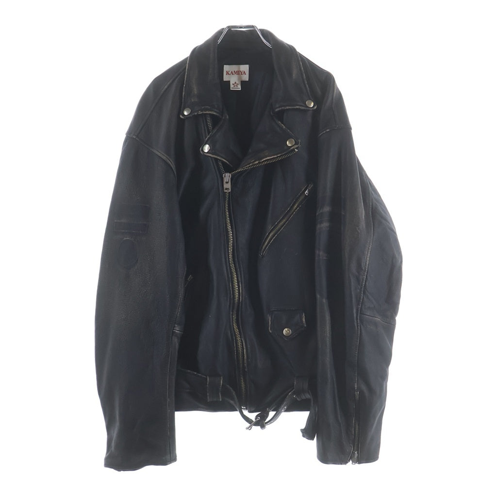 KAMIYA(カミヤ) Distressed Leather Biker Jackt デストロイ レザー バイカー ジャケット ライダース ダブル ブラック G16BL011
