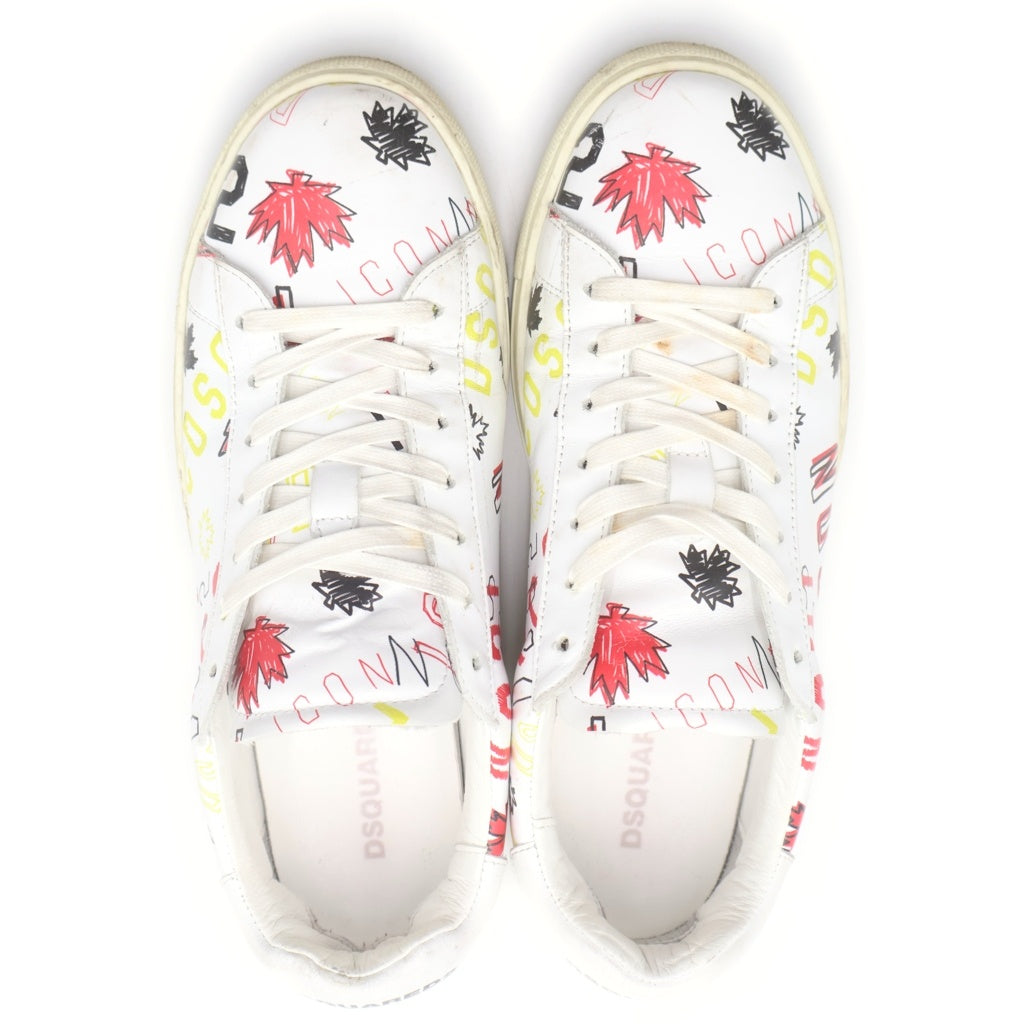 DSQUARED2(ディースクエアード) レザー グラフィック プリント ローカット スニーカー ホワイト SNM000501502591M1463