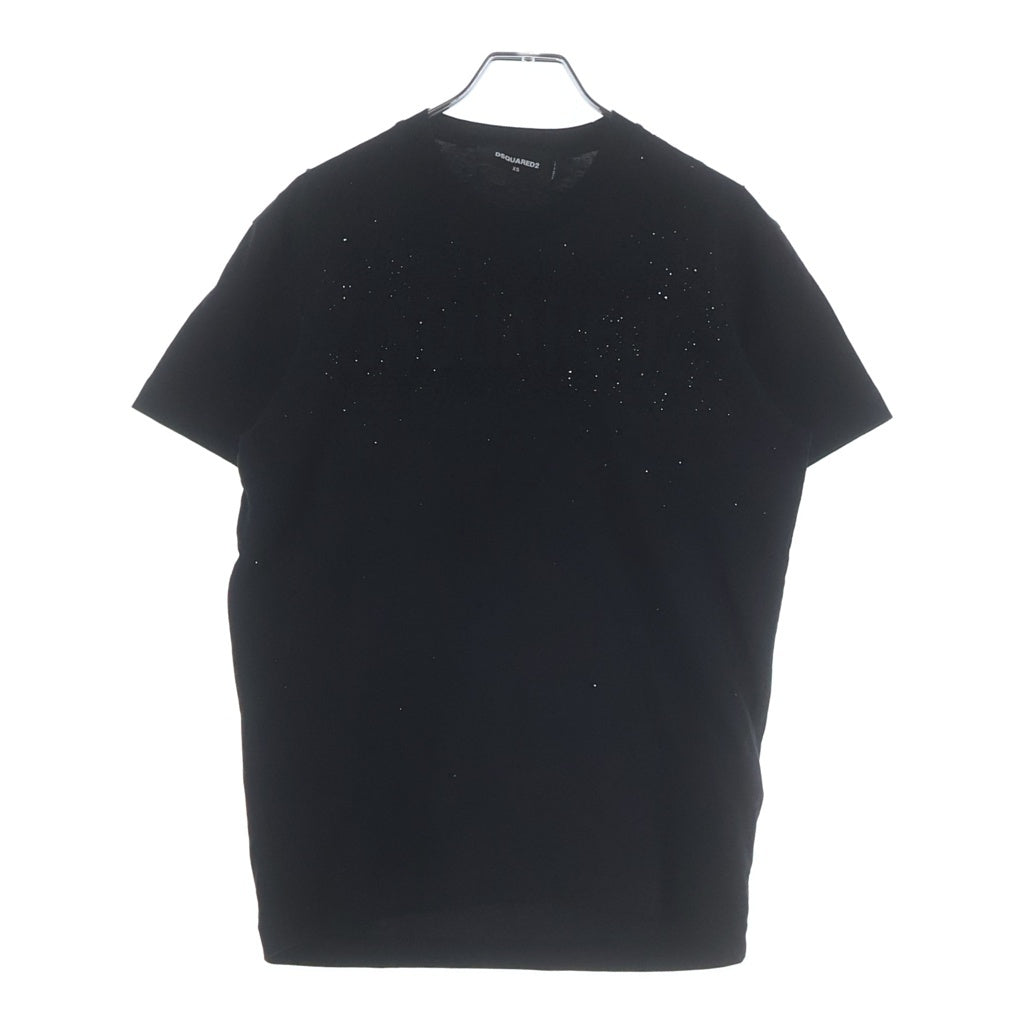 DSQUARED2(ディースクエアード) フロントロゴ ラインストーン クルーネック 半袖Tシャツ ブラック S75GD0502