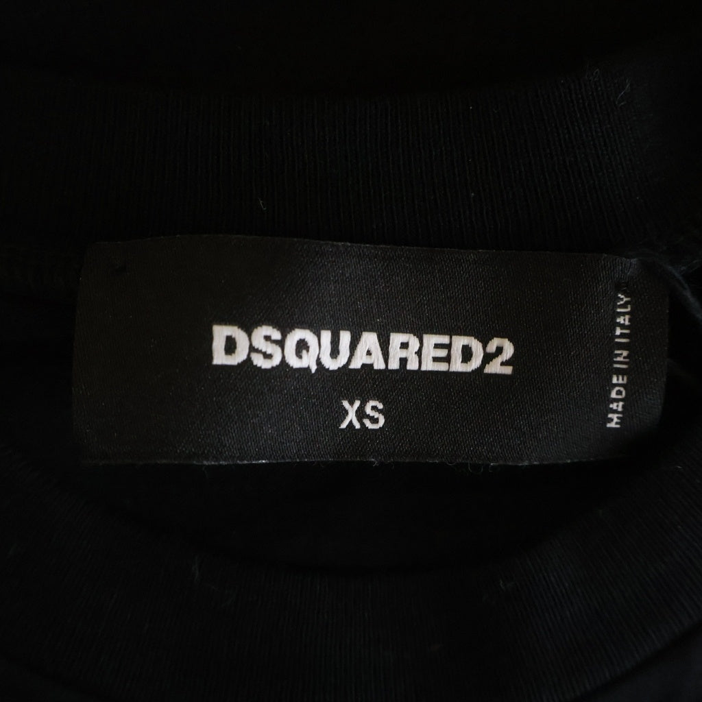 DSQUARED2(ディースクエアード) フロントロゴ ラインストーン クルーネック 半袖Tシャツ ブラック S75GD0502