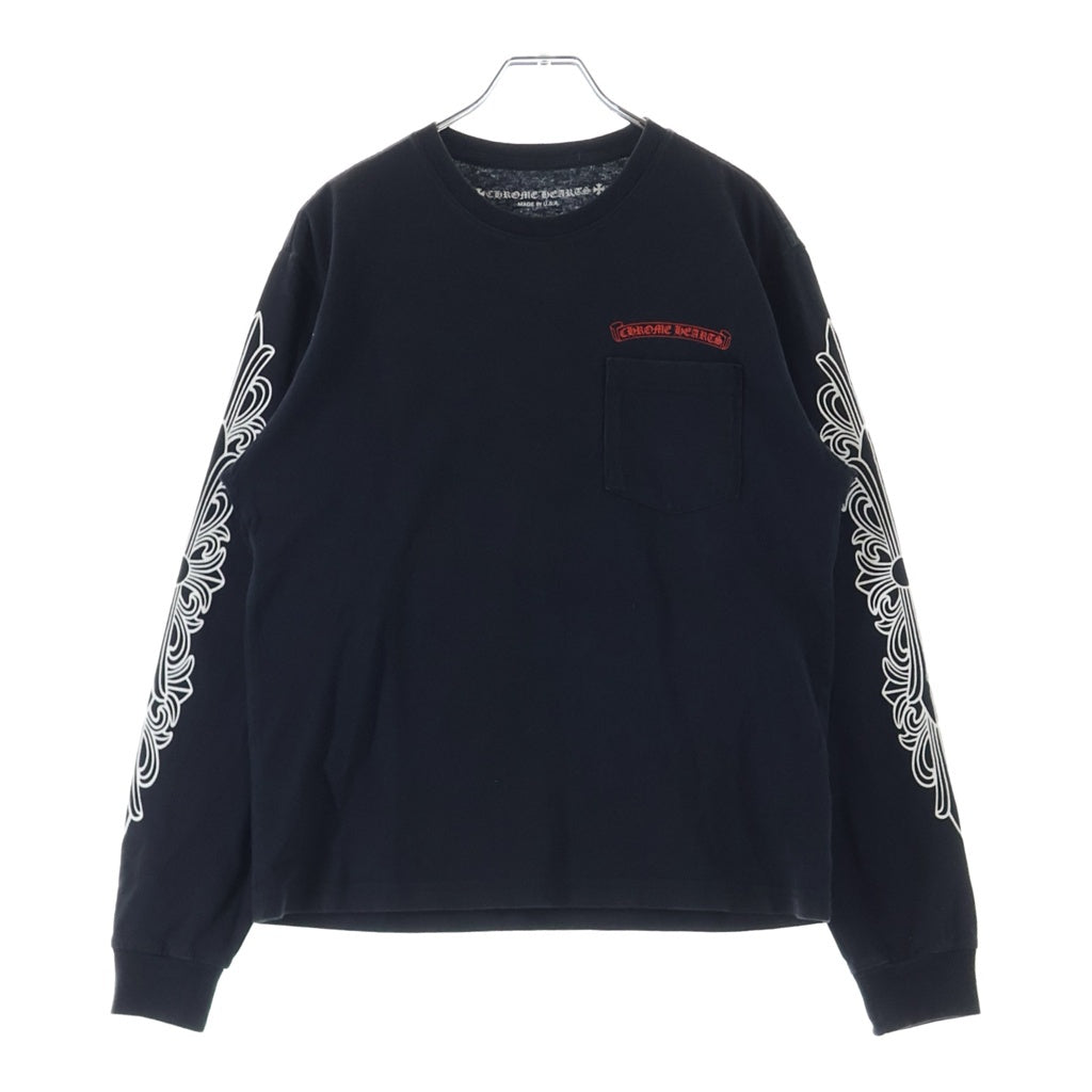 CHROME HEARTS(クロムハーツ) MATTY BOY マッティボーイ 袖フローラルクロスプリント クルーネック 長袖Tシャツ ブラック