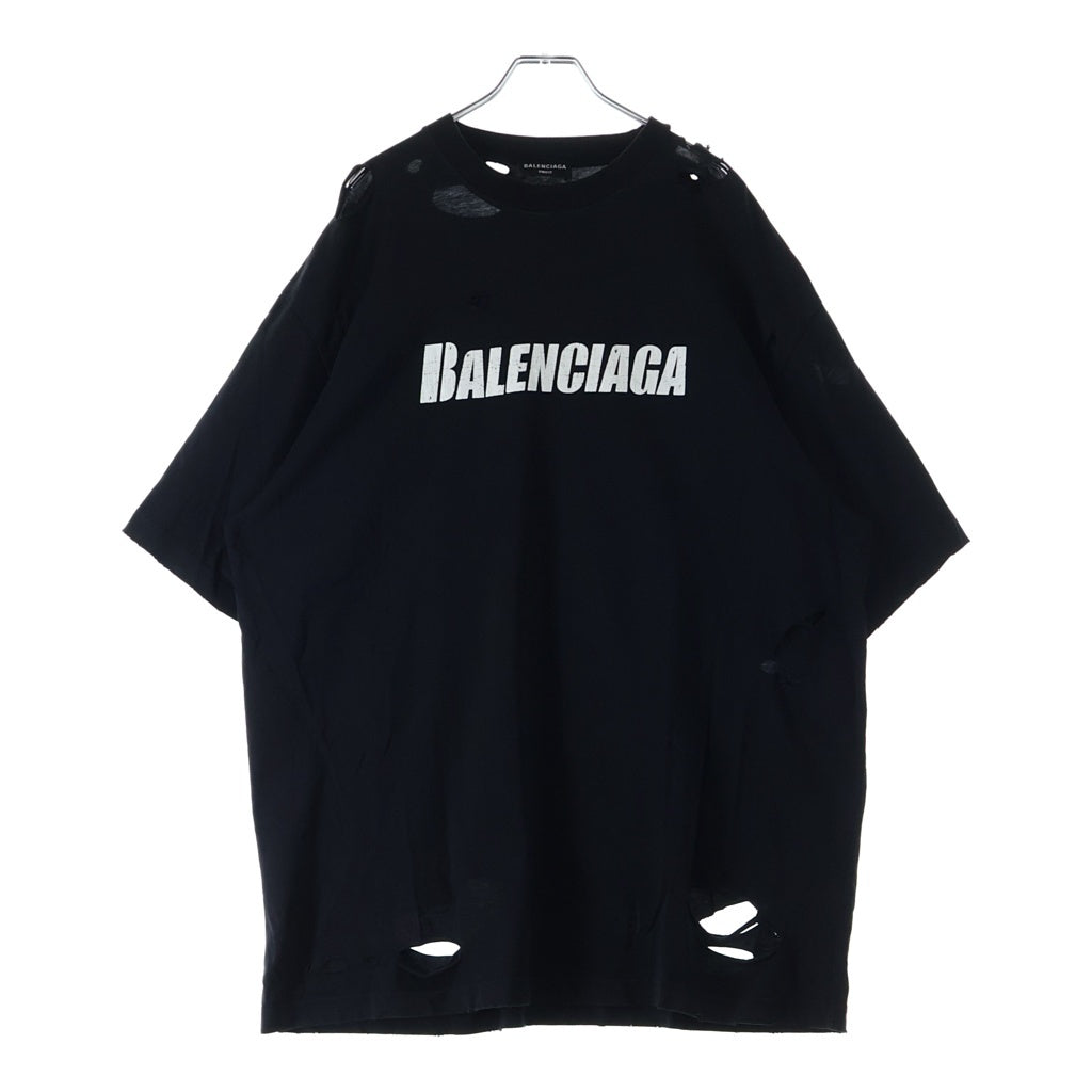 BALENCIAGA(バレンシアガ) DESTOROYED LOGO OVERSIZED T-SHIRT 半袖 クルーネック Tシャツ ブラック 651795