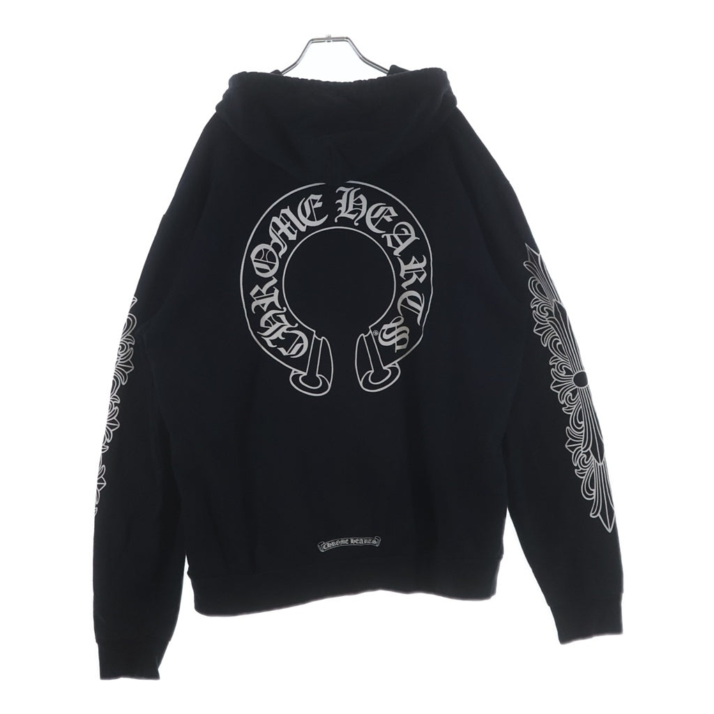 CHROME HEARTS(クロムハーツ) SWTSHRT HD 袖フローラルバックホースシュープリントパーカー ブラック BCS002