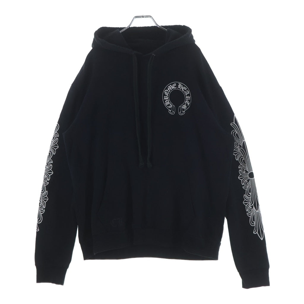 CHROME HEARTS(クロムハーツ) SWTSHRT HD 袖フローラルバックホースシュープリントパーカー ブラック BCS002