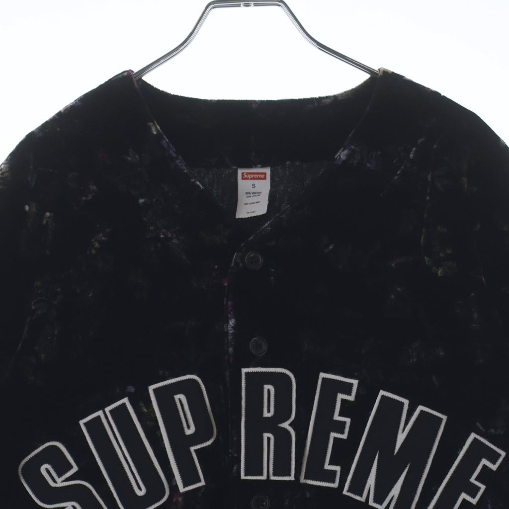 SUPREME(シュプリーム) 19AW Floral Velour Baseball Jersey フロントアーチロゴ フローラル総柄 ベロア 半袖 ゲームシャツ マルチカラー