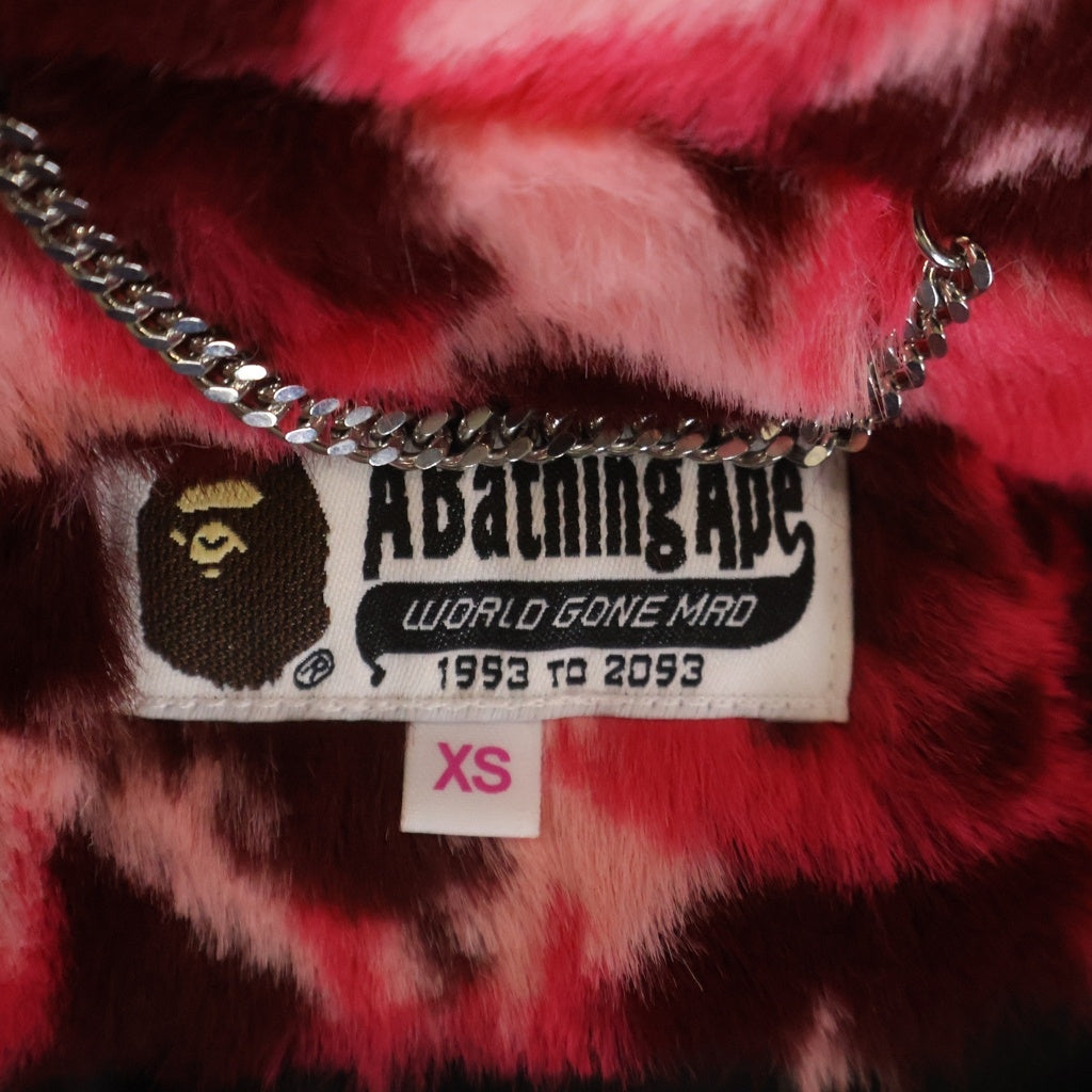 A BATHING APE(アベイシングエイプ) wild leopard pattern one point long fur jacket ファージャケット エイプカモ ピンク 1L80-241-301 レディース