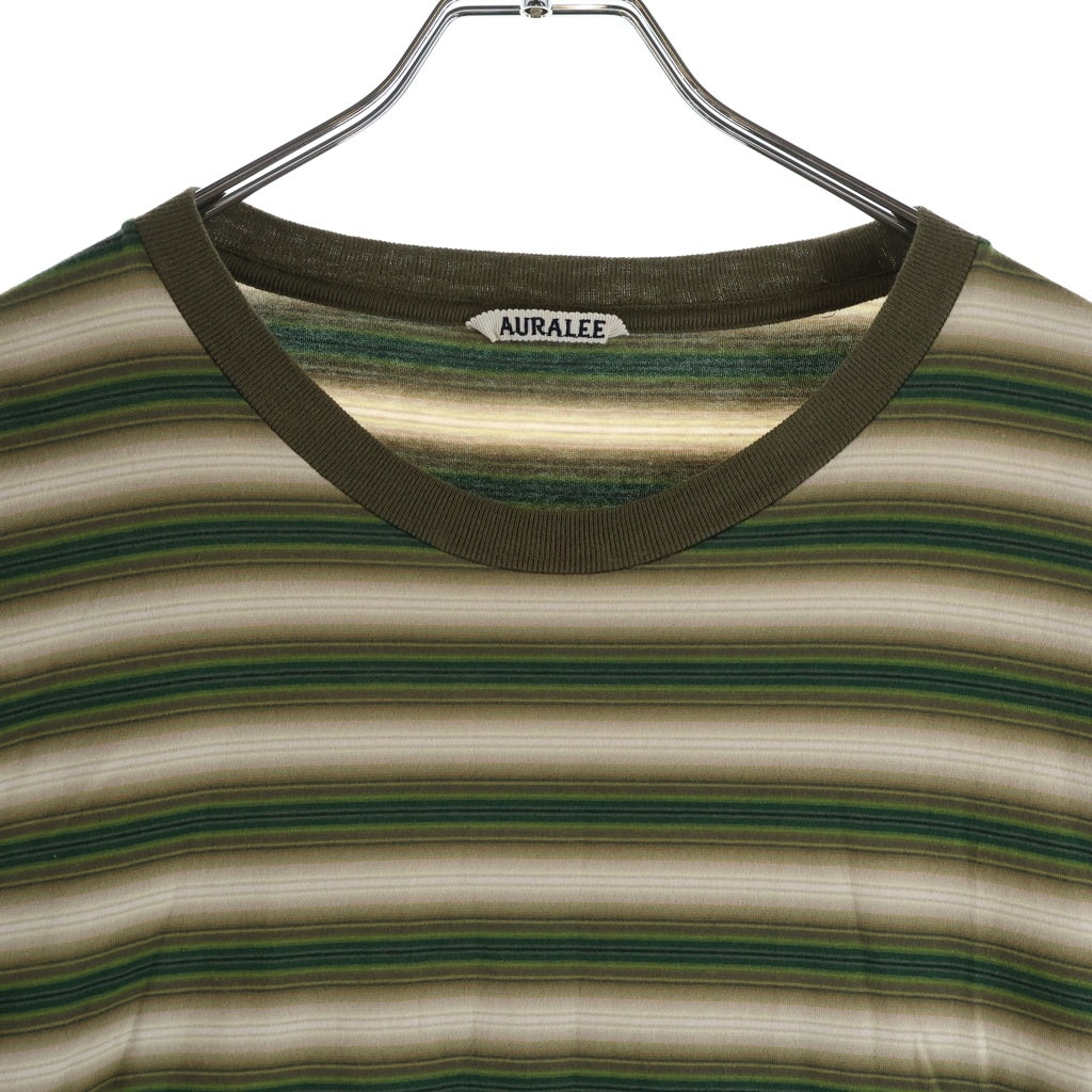 AURALEE(オーラリー) 25AW GRADIENT STRIPE JERSEY TEE ストライプ 半袖Tシャツ グリーン A25AT02GJ