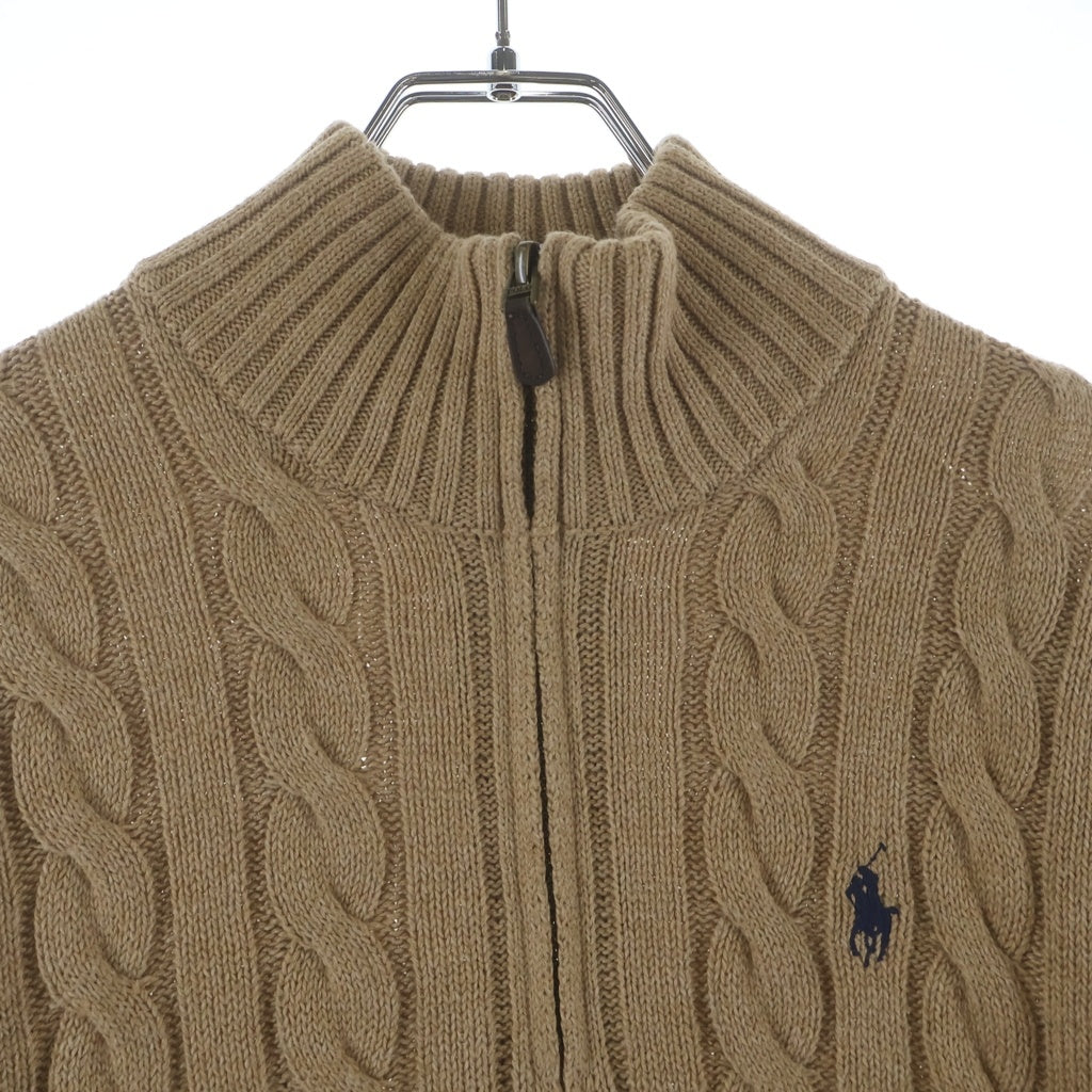 POLO RALPH LAUREN(ポロラルフローレン) コットン 胸刺繍ロゴ ハーフジップ ケーブルニット セーター キャメル