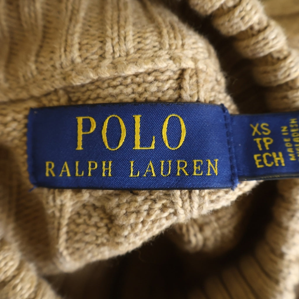 POLO RALPH LAUREN(ポロラルフローレン) コットン 胸刺繍ロゴ ハーフジップ ケーブルニット セーター キャメル
