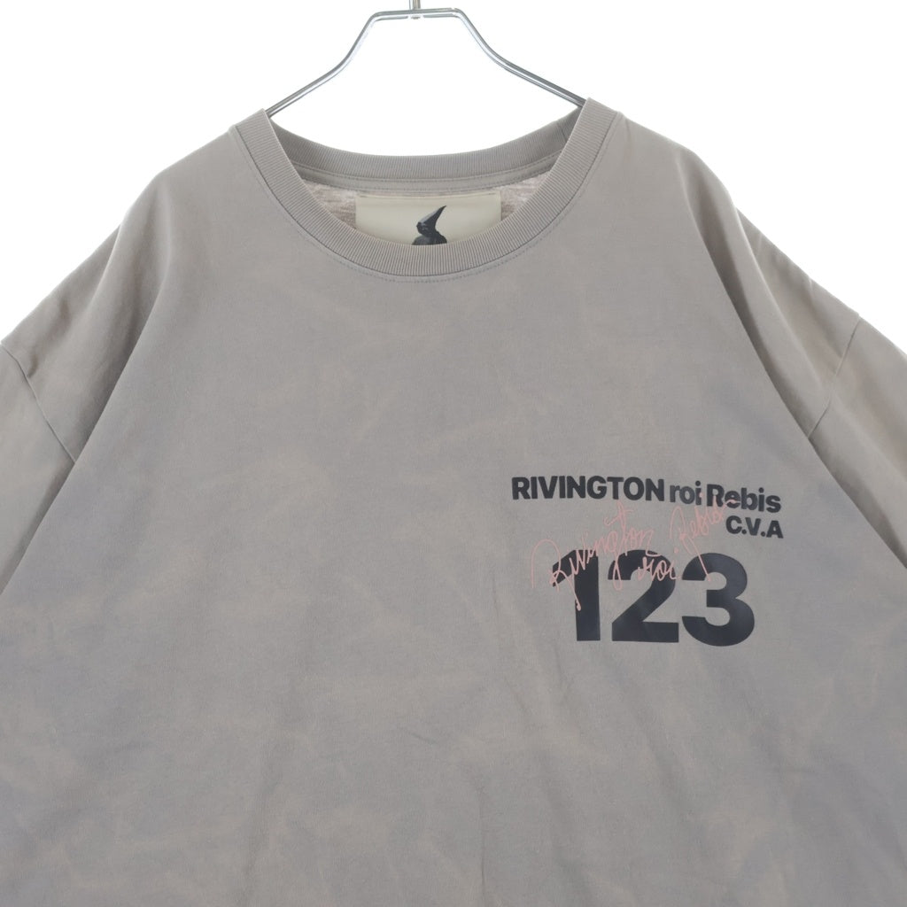 RRR123 RIVINGTON roi Rebis(リヴィントンロイレビス) ロゴプリント 半袖 クルーネック Tシャツ グレー
