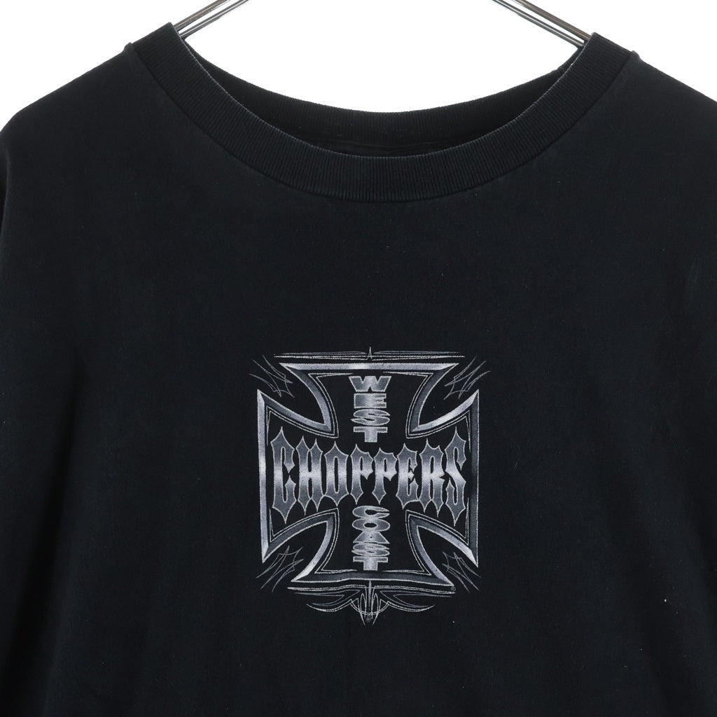 VINTAGE(ヴィンテージ) 00s WEST COAST CHOPPERS ウエストコーストチョッパーズ アイアンクロス 袖プリント 長袖 クルーネック カットソー ブラック