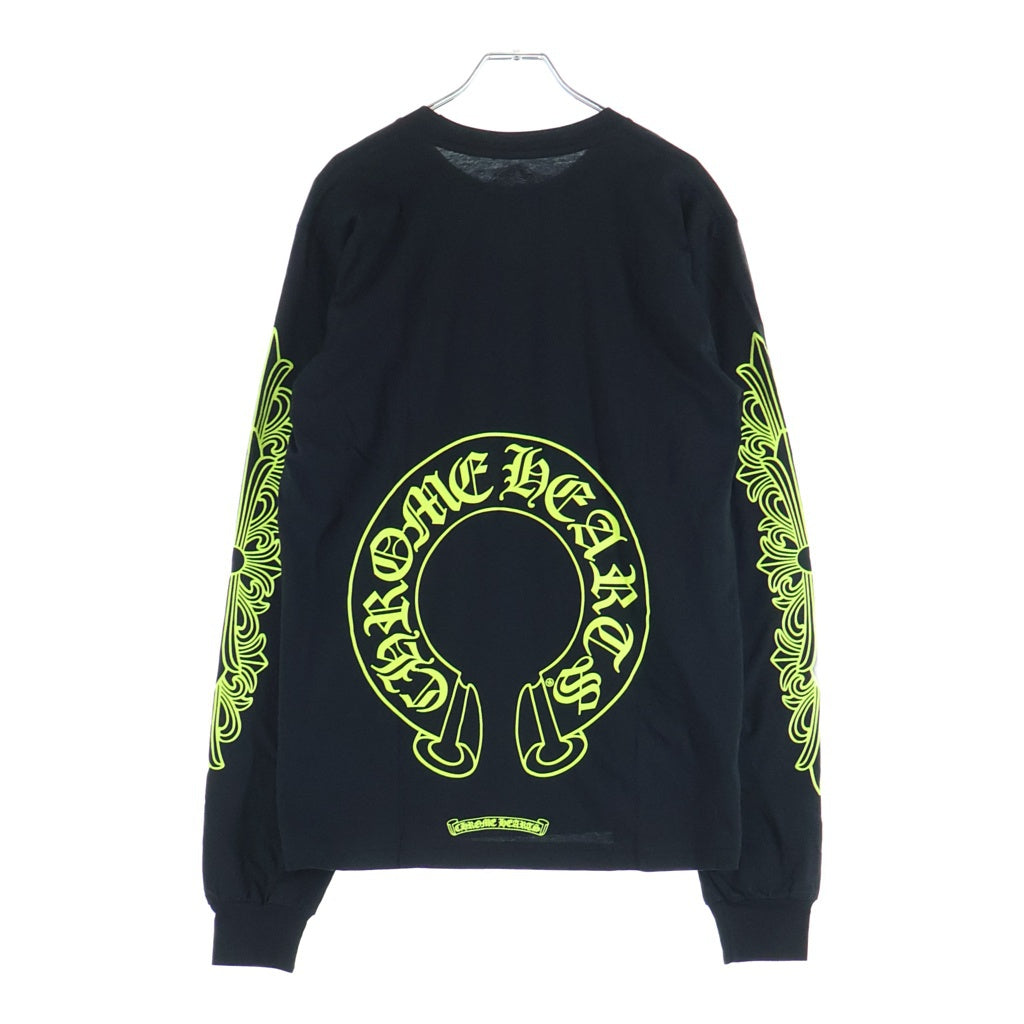 CHROME HEARTS(クロムハーツ) 袖フローラルクロス ホースシュー プリント クルーネック 長袖Tシャツ ブラック/ライトグリーン
