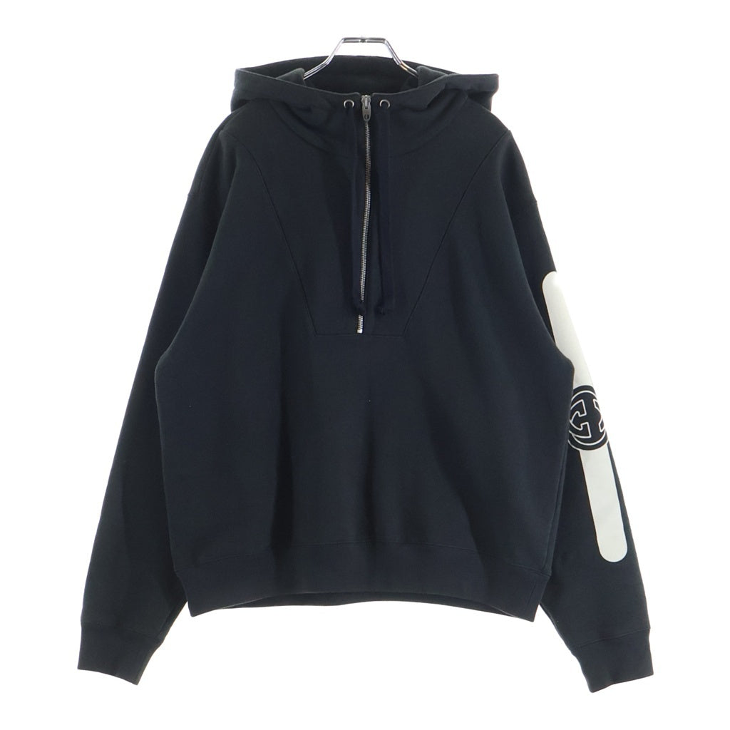 GUCCI(グッチ) ロゴプリント ハーフジップ プルオーバー スウェットパーカー ブラック 627079 XJCOH 2101
