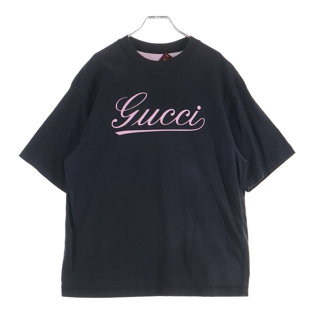 GUCCI(グッチ) 24AW Script Logo S/S Tee フロントスクリプトロゴプリント クルーネック 半袖Tシャツ ブラック 798769 XJGQ3