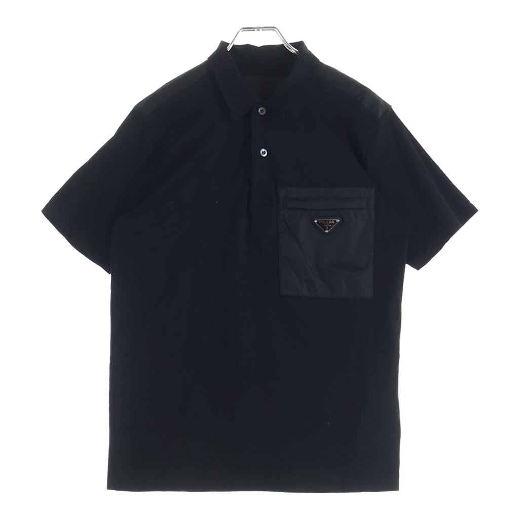 PRADA(プラダ) Stretch Cotton Polo Shirt トライアングルロゴ ストレッチ コットン リナイロン切替 ポロシャツ ブラック UJN703 S211 1YED