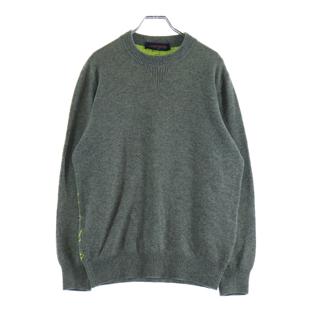 LOUIS VUITTON(ルイヴィトン) 18AW モノグラムジャガード クルーネックニット カシミヤセーター グレー/イエロー RM182M GVG HFN14W