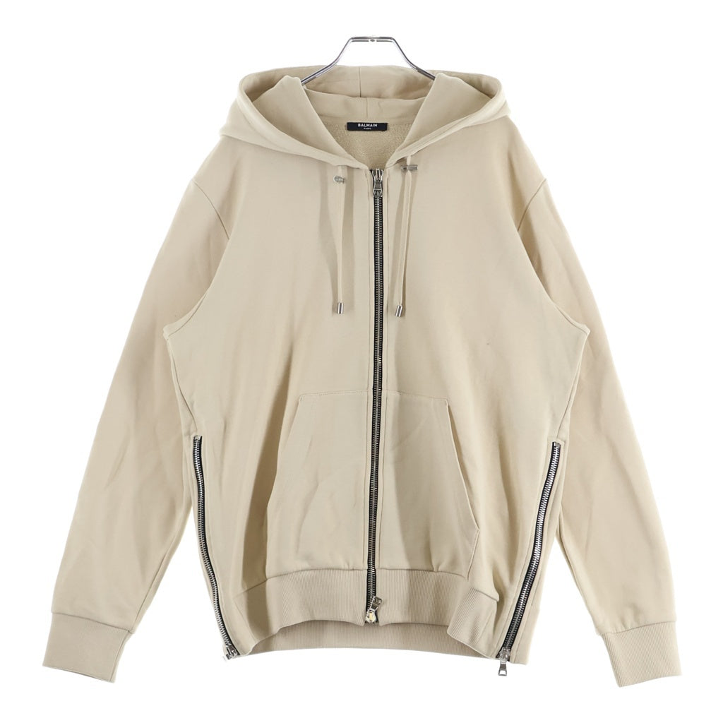 BALMAIN(バルマン) サイドジップ バックロゴプリント ジップアップパーカー ベージュ JR010B115
