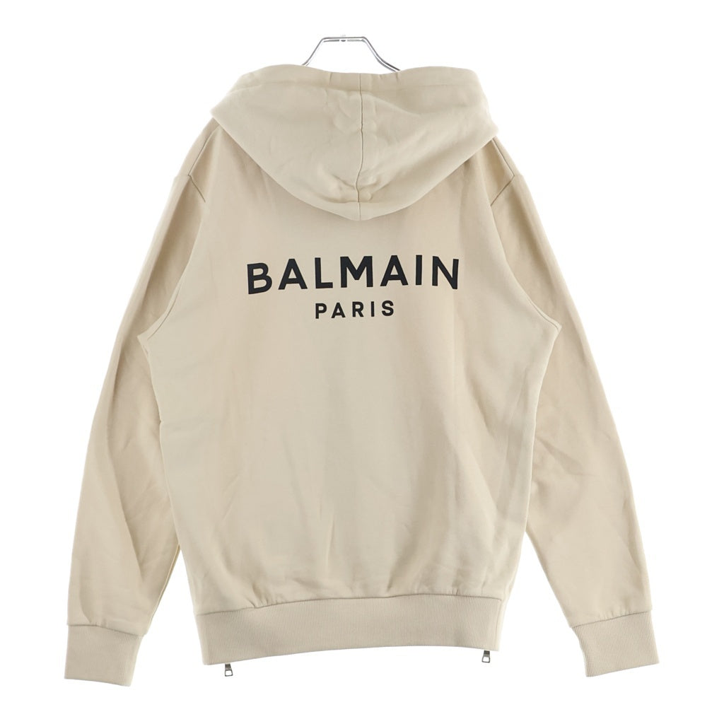 BALMAIN(バルマン) サイドジップ バックロゴプリント ジップアップパーカー ベージュ JR010B115