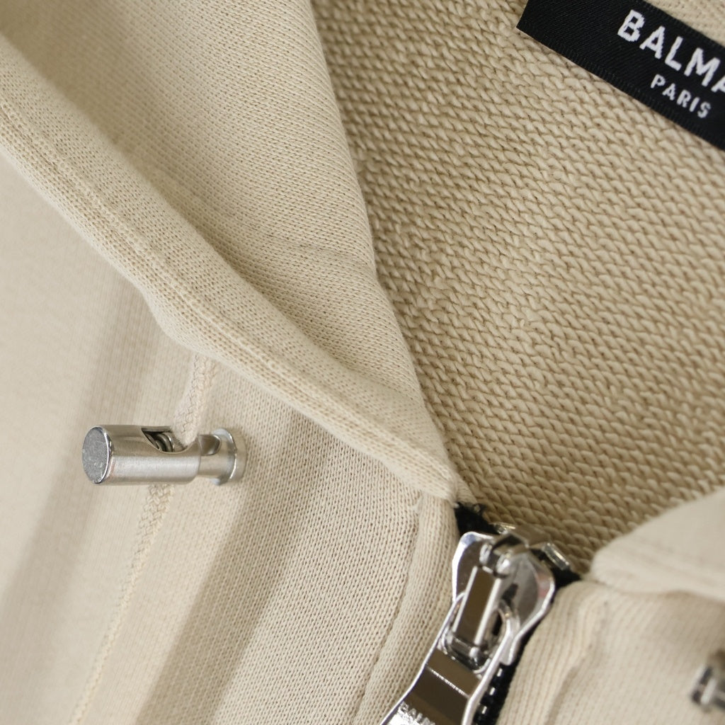 BALMAIN(バルマン) サイドジップ バックロゴプリント ジップアップパーカー ベージュ JR010B115