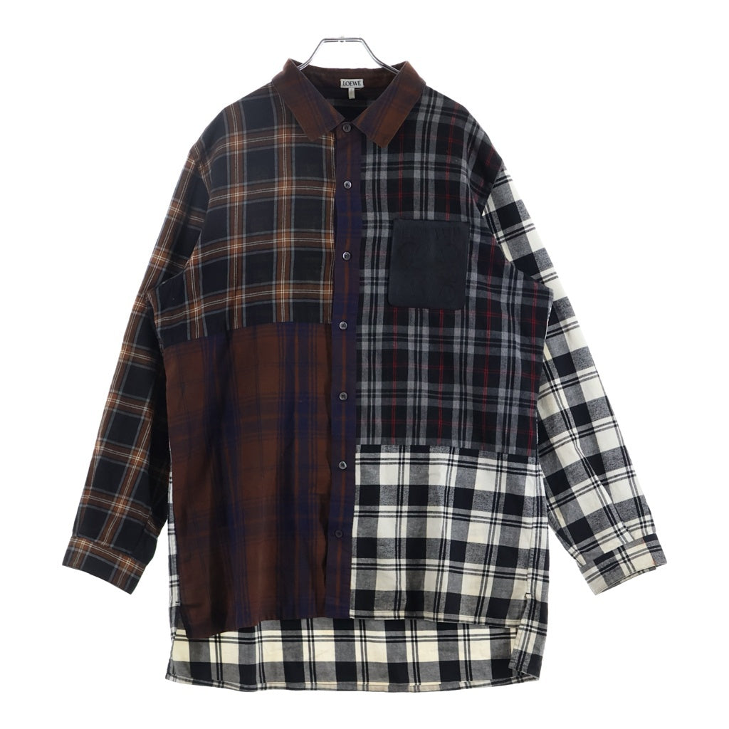LOEWE(ロエベ) アナグラムロゴ レザーポケット オーバーサイズ パッチワーク 長袖シャツ マルチカラー H526337XA2