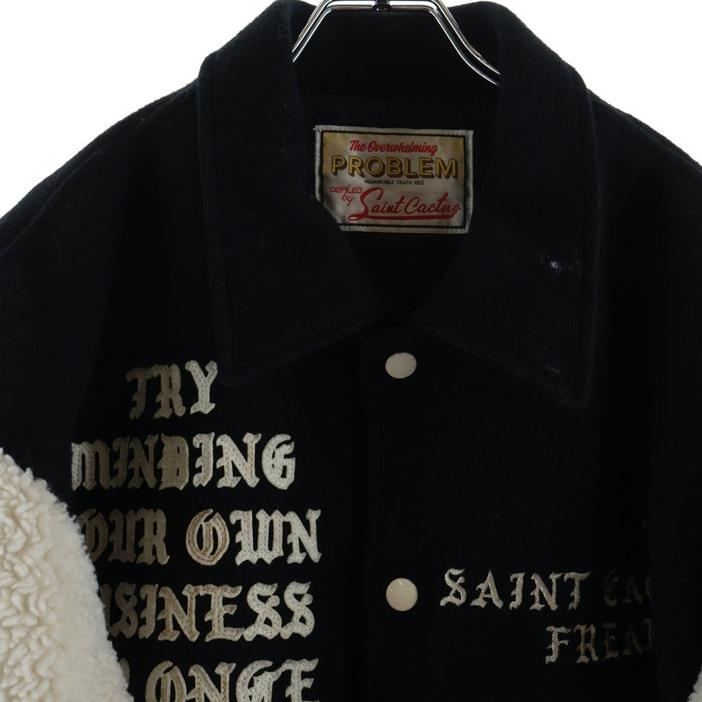 SAINT MICHAEL(セントマイケル) CP_VARSITY JAT スマイル刺繍スタジアムジャケット ブラック SM-YS1-0000-C08