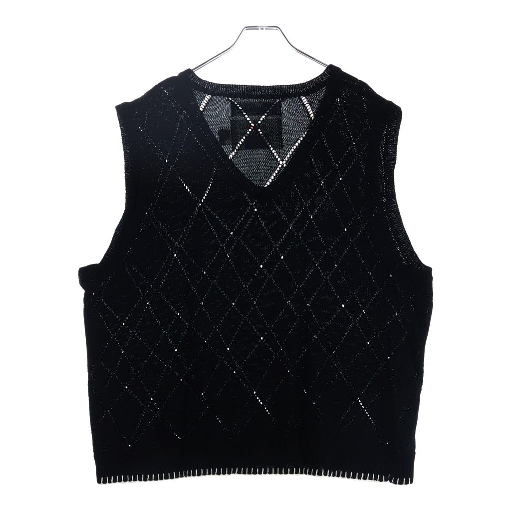 DAIRIKU(ダイリク) 21SS Flower Children Blanket Embroidery Argyle Knit Vest アーガイル ニット ベスト ブラック K-7