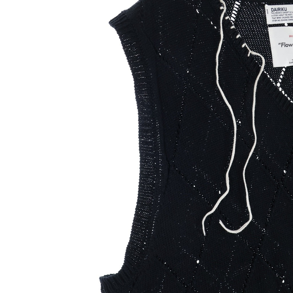 DAIRIKU(ダイリク) 21SS Flower Children Blanket Embroidery Argyle Knit Vest アーガイル ニット ベスト ブラック K-7