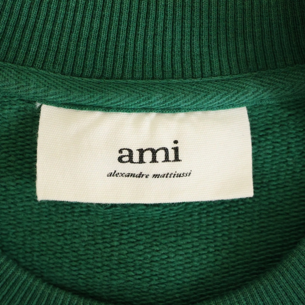 AMI Alexandre Mattiussi(アミアレクサンドルマテュッシ) ハートロゴ刺繍 長袖 クルーネック スウェット トレーナー グリーン