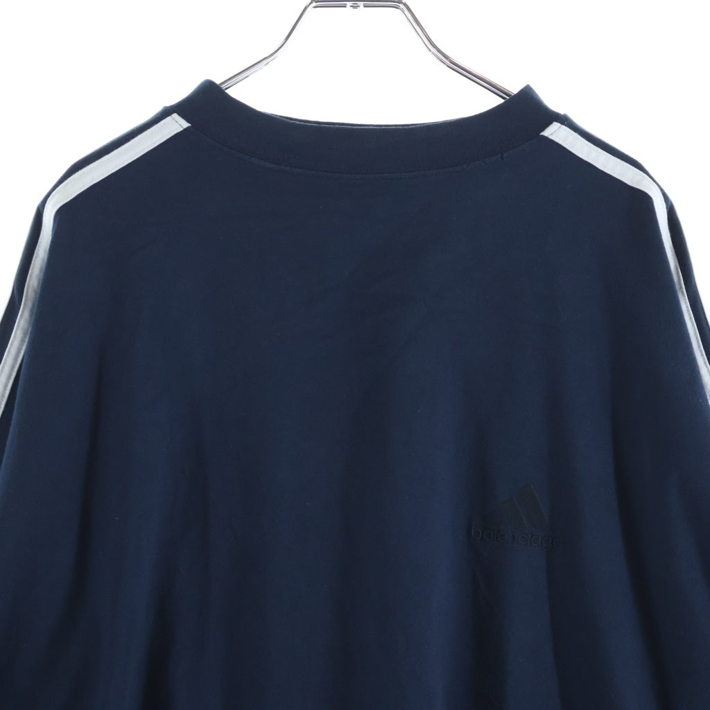 BALENCIAGA(バレンシアガ) 22AW ×adidas ロゴ刺繍 サイドライン 長袖 クルーネック カットソー ネイビー