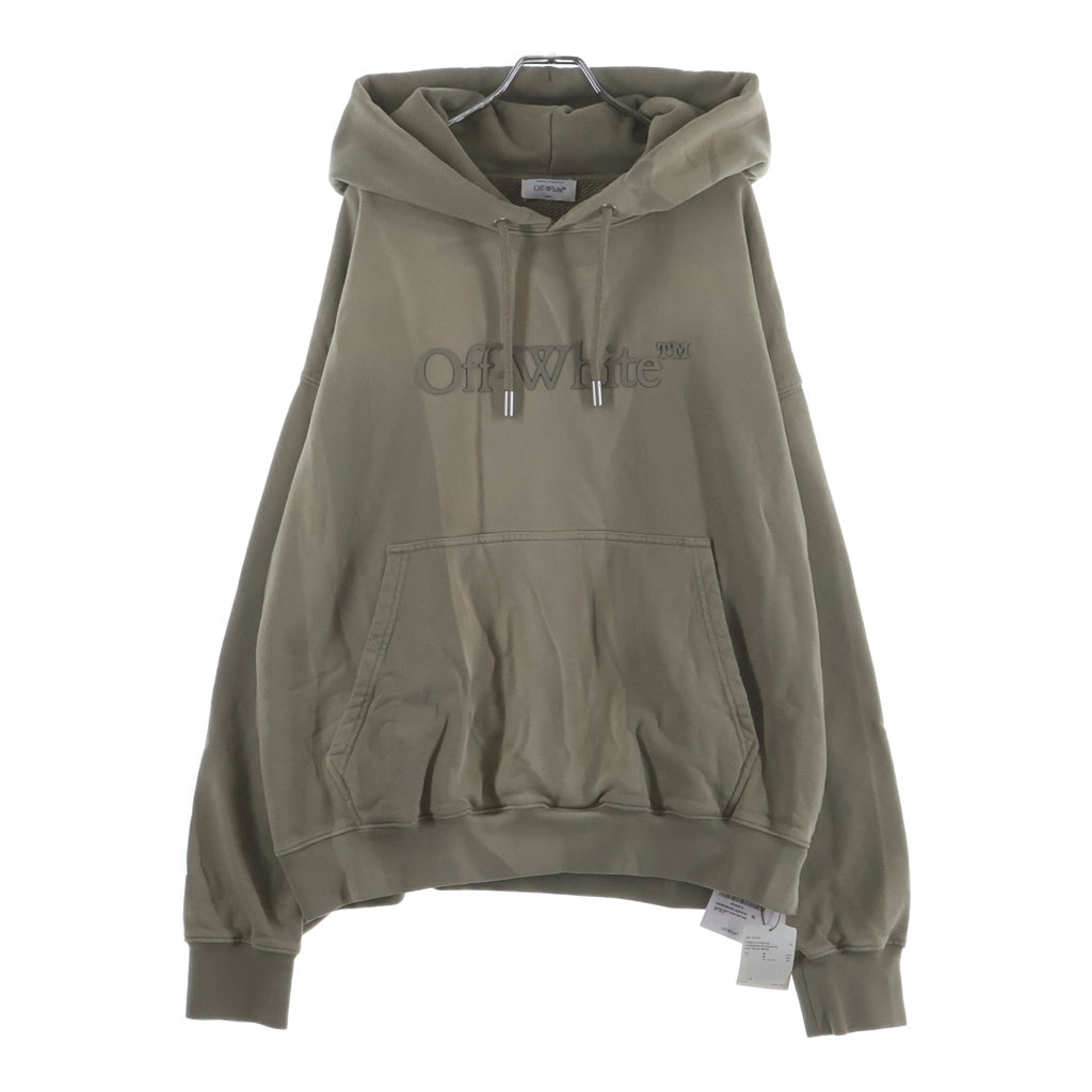 OFF-WHITE(オフホワイト) Laundry Khaki Textured Logo Hoodie フロントロゴラバープリント コットン プルオーバーパーカー ベージュ OMBB085F23FLE021