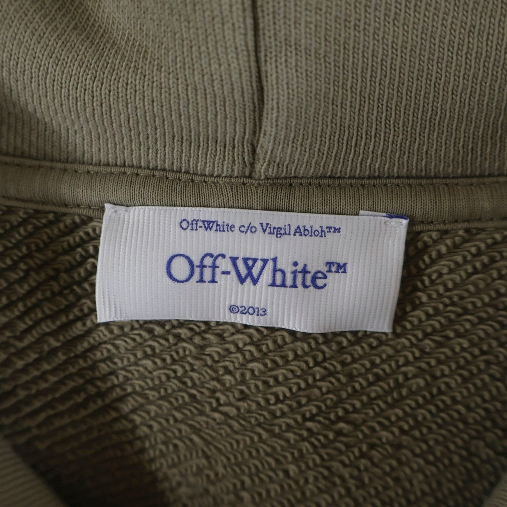 OFF-WHITE(オフホワイト) Laundry Khaki Textured Logo Hoodie フロントロゴラバープリント コットン プルオーバーパーカー ベージュ OMBB085F23FLE021