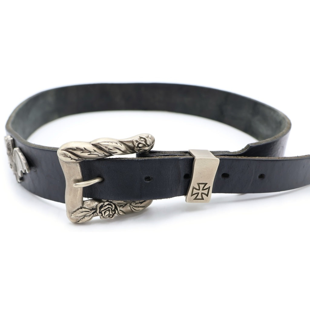 ENFANTS RICHES DEPRIMES(アンファンリッシュデプリメ) Floral Buckle Leather Belt フローラル バックル バットモチーフ レザーベルト ブラック
