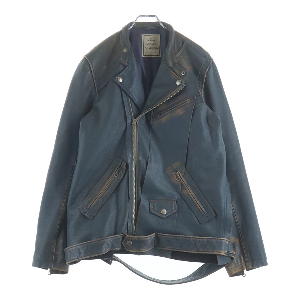 MIHARA YASUHIRO ミハラヤスヒロ 16AW ダブル ライダース レザージャケット ブルー 72101276 MIHARA YASUHIRO(ミハラヤスヒロ) 16AW ダブル ライダース レザー