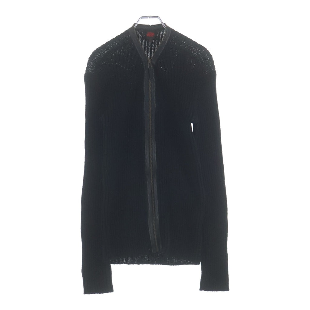 Jean Paul GAULTIER(ジャンポールゴルチエ) レザー切り替え ジップアップ ウール カーディガン 長袖 ブラック