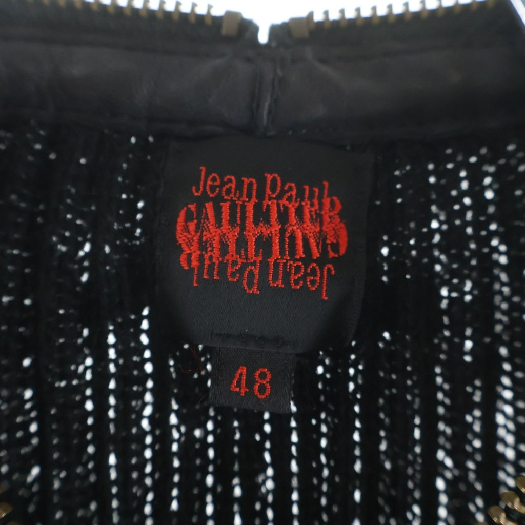 Jean Paul GAULTIER(ジャンポールゴルチエ) レザー切り替え ジップアップ ウール カーディガン 長袖 ブラック