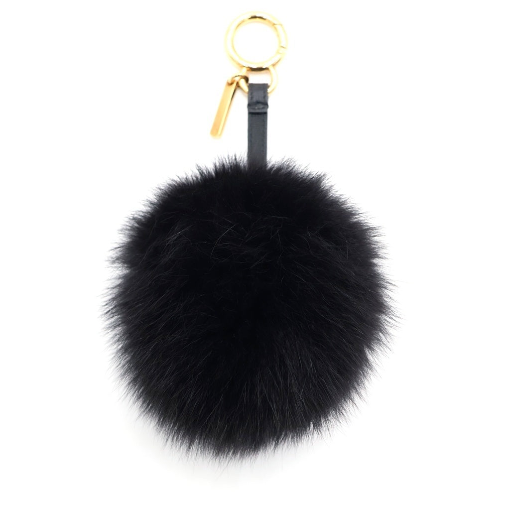 FENDI(フェンディ) ファー ポンポン バッグチャーム キーホルダー ブラック レディース